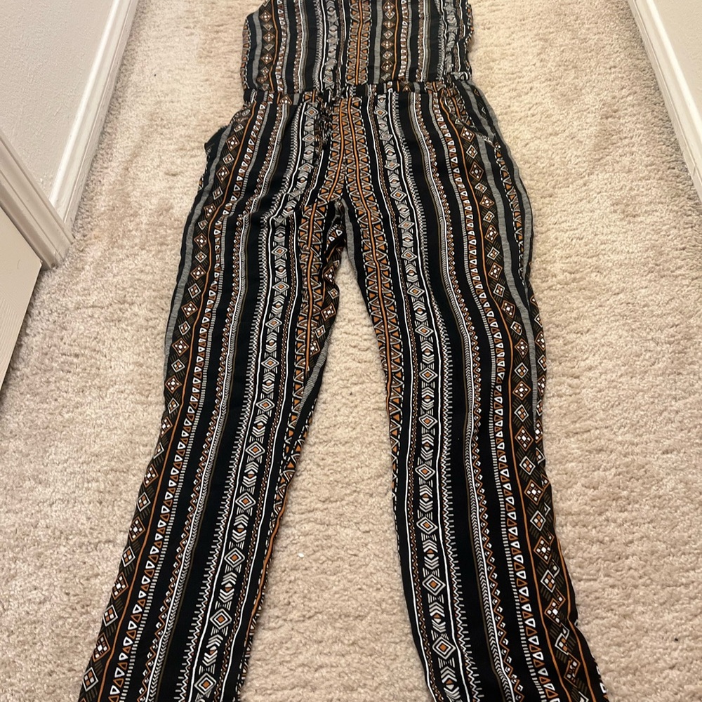 Striped Patterned Jumpsuit - Black and Brown